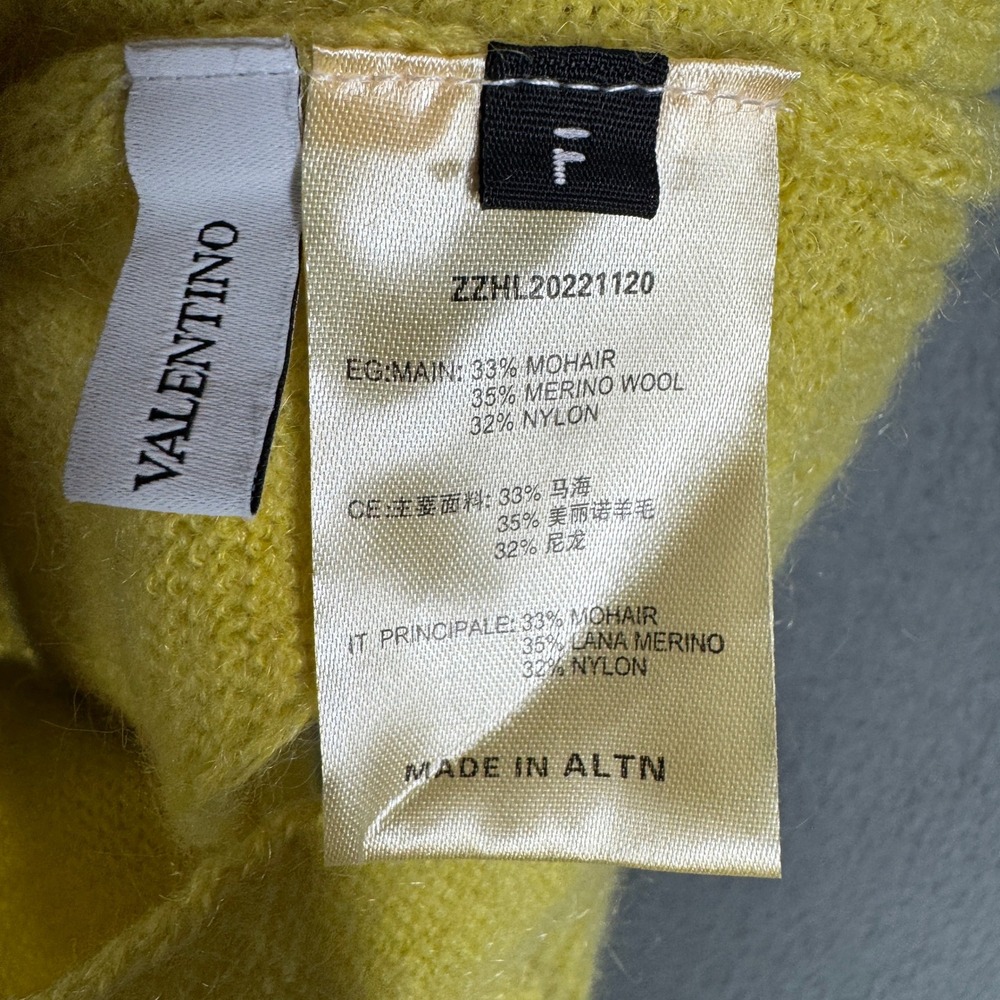 Valentino Yellow Mohair Merino Wool Cut Out Slashed Mock Neck Sweater Size S - Picture 6 of 10